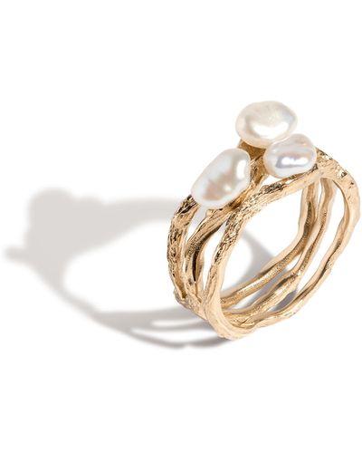 AUrate New York Aurate X Kerry: Venus Organic Pearl Tri Gold Ring - Yellow