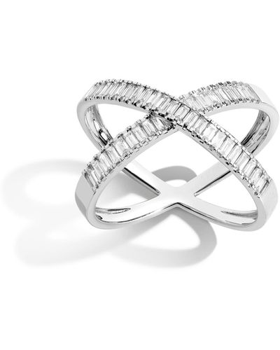 AUrate New York Bold Diamond Baguette X Ring - White