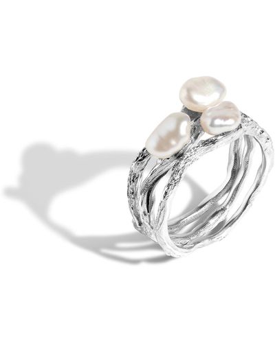 AUrate New York Aurate X Kerry: Venus Organic Pearl Tri Gold Ring - White