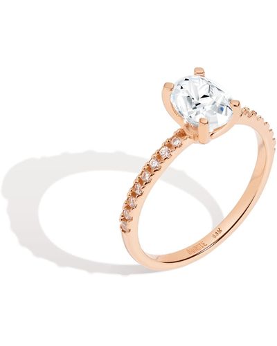 AUrate New York Pavé Oval-cut Solitaire Diamond Ring (natural Diamond) - Metallic