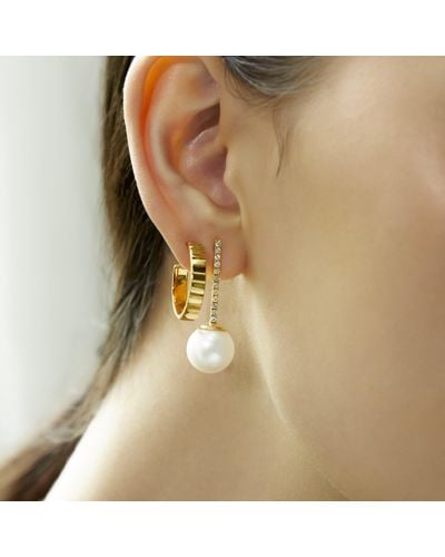 AUrate New York Proud Pearl Earrings With White Diamonds - Yellow