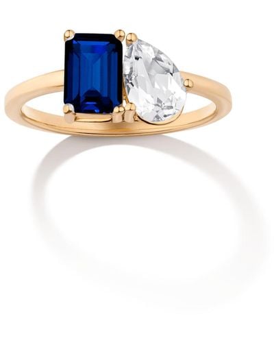 AUrate New York Ready-to-ship Toi Et Moi Gemstone Classic Ring (blue Sapphire / White Topaz)