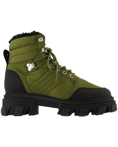 Ganni Cleated Lace Up Hiking Boot En Khaki Leather - Green
