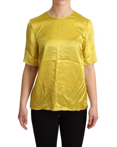 Dolce & Gabbana Silk Short Sleeve Blouse T-shirt - Yellow