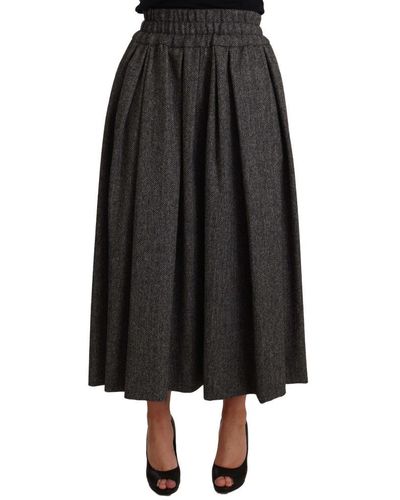 Dolce & Gabbana Dolce Gabbana Wool High Waist A-line Piece Skirt - Black