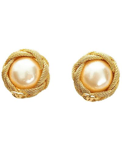 Chanel Pre-loved Faux Pearl Clip On Earrings - Metallic