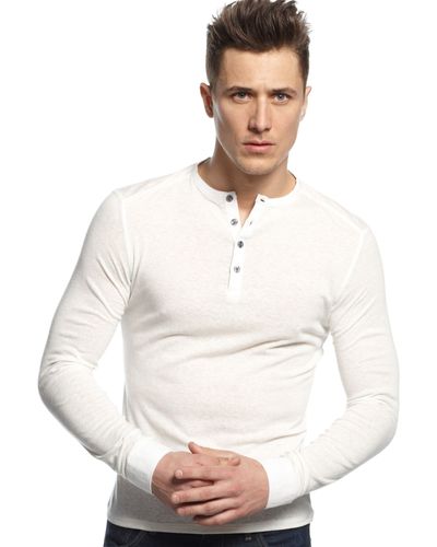 Vince Camuto Slim-Fit Long-Sleeve Henley Shirt - White