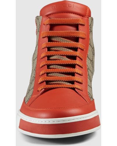 Gucci Gg Supreme And Leather High-top Sneaker - Orange