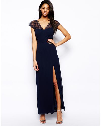 Elise Ryan Maxi Dress With Lace Scallop Back - Blue
