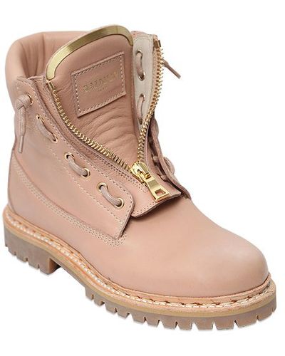 Balmain Taiga Leather Military Boots - Pink