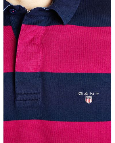 GANT Bar Stripe Long Sleeve Rugby Shirt - Purple