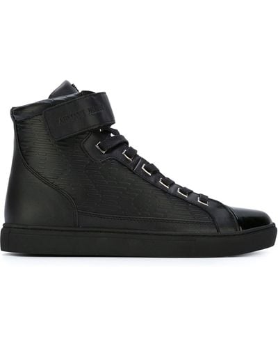 Armani Jeans Leather High-Top Trainers - Black