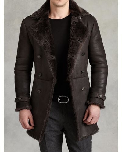 John Varvatos Double Breasted Shearling Coat - Brown