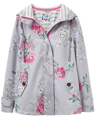Joules Right As Rain Coast Floral Print Waterproof Jacket - Grey