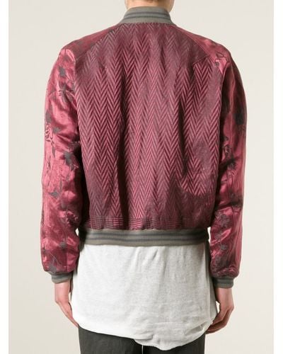Haider Ackermann Chevron and Floral Bomber Jacket - Red