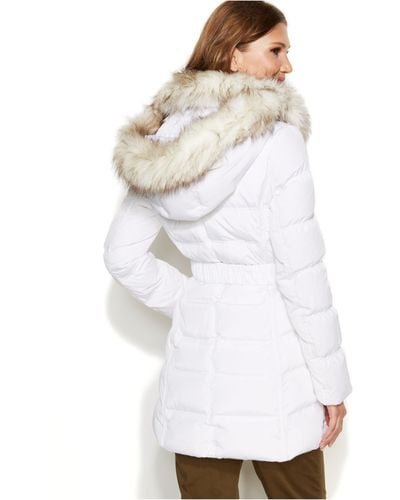 Laundry by Shelli Segal Faux-Fur-Hooded Down Puffer Coat - White