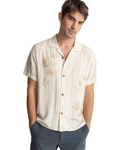 Rhythm Lily Stripe Cuban Short-Sleeve Shirt - Natural