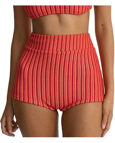 Rhythm Terry Sands Stripe Surf Bikini Bottom Short - Red