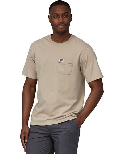 Patagonia Line Logo Ridge Stripe Organic Pocket T-Shirt - Brown