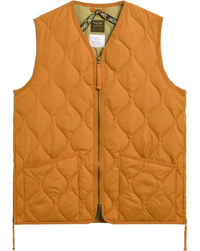 Taion Military Zip V-neck Down Vest - Brown