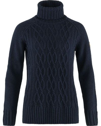 Fjallraven Ovik Cable Knit Roller Neck Sweater - Blue