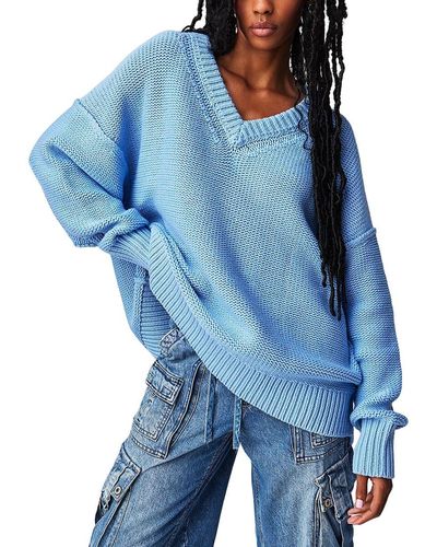 Free People Alli V Neck Sweater - Blue