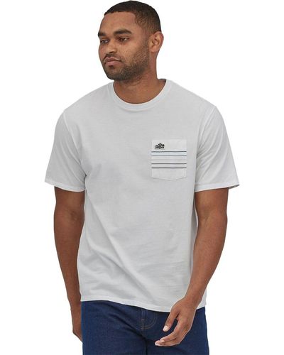 Patagonia Line Logo Ridge Stripe Organic Pocket T-Shirt - Gray