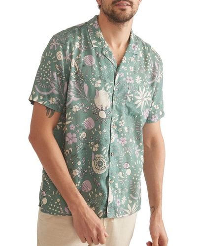 Marine Layer Short-Sleeve Tencel Linen Resort Shirt - Green