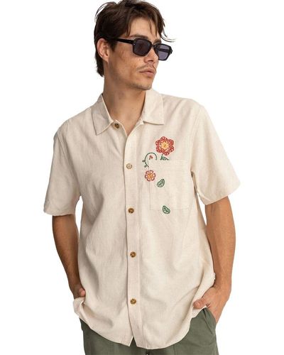 Rhythm Flower Embroidery Short-Sleeve Shirt - Natural