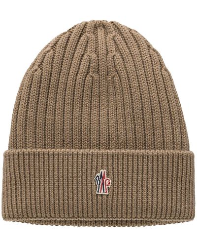 3 MONCLER GRENOBLE Ribbed Knit Wool Beanie - Brown