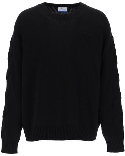 Off-White c/o Virgil Abloh Sweater blanco con motivo diagonal en relieve - Negro