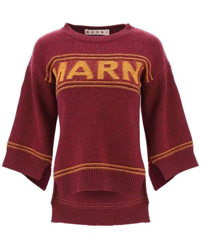 Marni Pullover In Jacquard Strickt Mit Logo - Rood