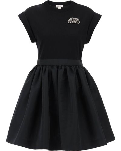 Alexander McQueen Hybrid Mini Dress Met Afdichtingslogo - Zwart