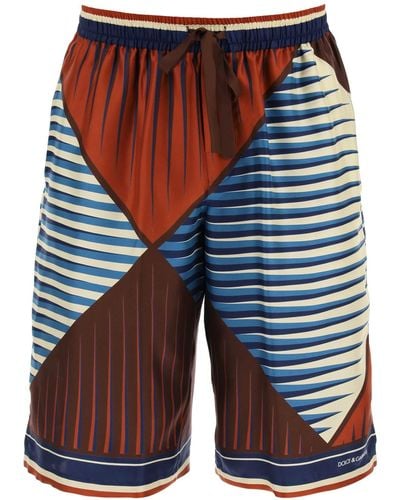 Dolce & Gabbana Set de pantalones cortos de bermudas de seda estampados de - Azul