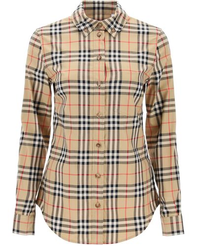 Burberry Lapwing Button Down Shirt Met Vintage Checkpatroon - Naturel