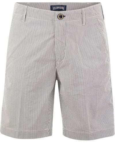 Vilebrequin Micro Gestreepte Katoen Bermuda Shorts - Grijs