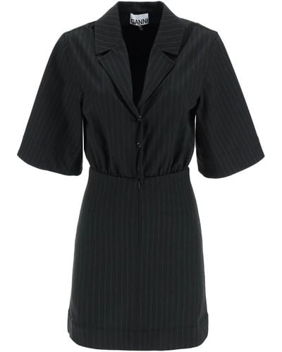 Ganni Pinstripe Mini robe robe - Noir