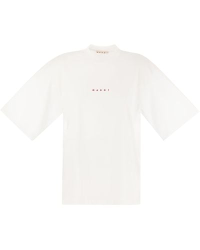 Marni Cotton T -shirt Met Logo - Wit