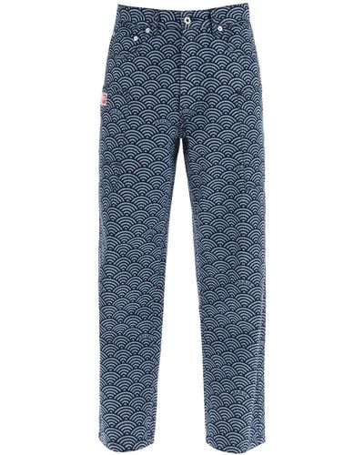 KENZO Jeans de ropa de trabajo Monkey con impresión Seigaiha - Azul