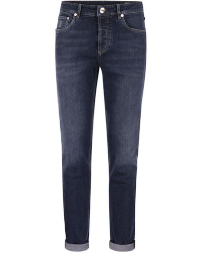 Brunello Cucinelli Cinque pantaloni tascabili in forma in denim comfort - Blu