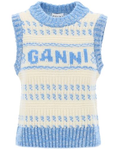 Ganni Bio -Wolle Strickweste - Blau