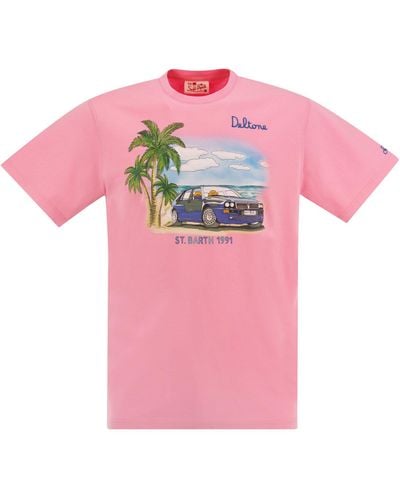 Mc2 Saint Barth Cotton T -Shirt mit Lancia Palm Print - Pink