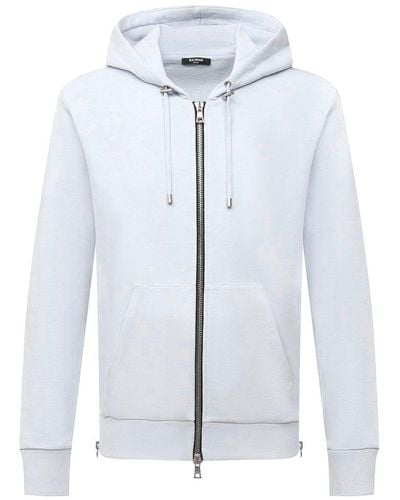 Balmain Zipped logo hoodie - Bleu