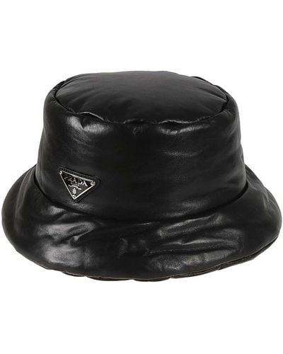 Prada Cappello con logo in pelle - Nero