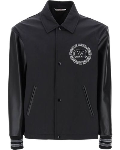 Valentino Garavani Varsity Jacke mit Lederärmelen - Negro
