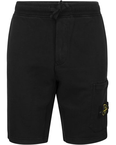 Stone Island Cargo Bermuda Shorts In Geborsteld Katoenen Fleece - Zwart