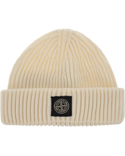 Stone Island Compass-patch Ribbed-knitted Beanie - Natural