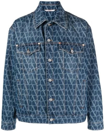 Valentino Man Medium Blue Denim Jacket 4 V3 Dc03 E - Blauw