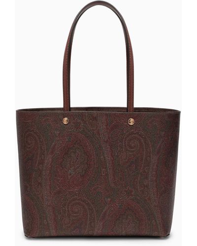 Etro Paisley Shopping Bag In Coated Canvas - Brown