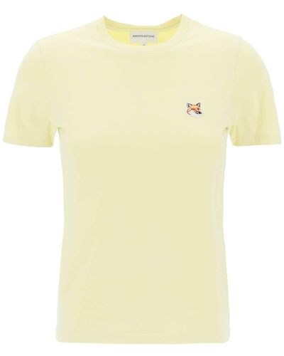 Maison Kitsuné Fox Head Crew Teck Camiseta - Amarillo